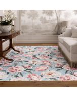 Hug Rug Eco-Washable Blooming Peonies Powder Blue Printed Rug