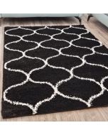 Black and White Fluffy Shaggy Rug Trellis Pattern by Viva Rug