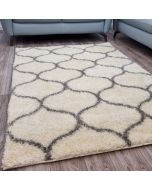 Cream and Grey Fluffy Shaggy Rug Trellis Pattern by Viva Rug