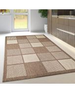 Brown Rug Non-Slip Flat Weave Check Kitchen Living Room Rug  by Viva Rugs