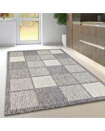 Grey Rug Non-Slip Flat Weave Check Kitchen Living Room Rug  by Viva Rugs