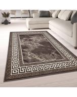 Brown Border Marble Effect Rug Large Soft Oriental Rug  by Viva Rugs