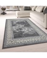 Grey Border Marble Effect Rug Large Soft Oriental Rug  by Viva Rugs