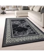 Black Border Marble Effect Rug Large Soft Oriental Rug  by Viva Rugs