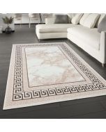 Cream Border Marble Effect Rug Large Soft Oriental Rug  by Viva Rugs