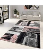 Pink Grey Black Geometric Abstract Rug  by Viva Rugs