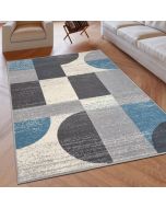 Geometric Rug Grey Blue Circles Modern Soft Rug  by Viva Rugs