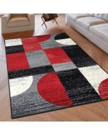 Geometric Rug Grey Black Red Circles Modern Soft Rug  by Viva Rugs