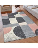 Geometric Rug Grey Pink Circles Modern Soft Rug  by Viva Rugs