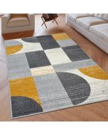 Geometric Rug Cream Grey Mustard Circles Modern Soft Rug  by Viva Rugs