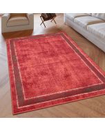 Red Geometric Rug Bordered Pattern Soft Rug  by Viva Rugs