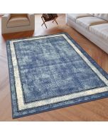 Blue Geometric Rug Bordered Pattern Soft Rug  by Viva Rugs