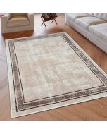 Cream Geometric Rug Bordered Pattern Soft Rug  by Viva Rugs