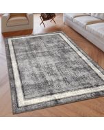 Grey Geometric Rug Bordered Pattern Soft Rug  by Viva Rugs