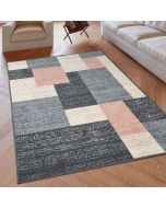 Modern Rug Geometric Pink Grey Patterned Soft Rug  by Viva Rugs