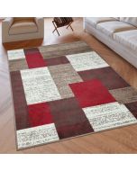 Modern Rug Geometric Red Beige Cream Patterned Soft Rug  by Viva Rugs