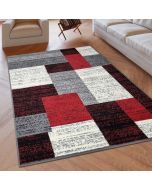 Modern Rug Geometric Red Grey Black Patterned Soft Rug  by Viva Rugs